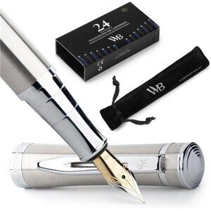 Fountain Pen Set, Extra Fine Nib, Includes 24 Pack Ink